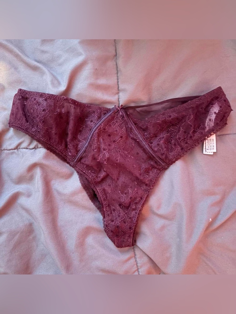 Dream angels Lace trim Thong Panty in Burgundy
